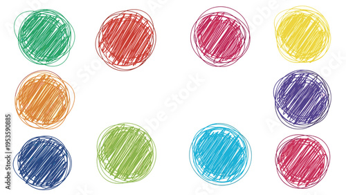 Decorative border composed of colorful scribbled circles in various hues creates a playful and artistic frame for creative projects.