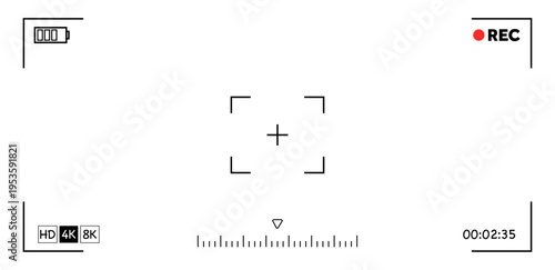 Camera viewfinder interface, video frame. Surveillance screen, record frame doodle. Movie mode, photo shooting mode. military viewfinder overlay. Screen photography frame for video,