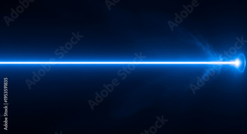 A blue laser beam shoots out into the distance