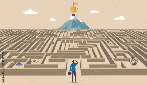 Path achievement growth office support solution office people idea work flat company chart assessment project businessman finding the way in labyrinth to reach target.
