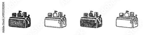 Sketch toiletry bag icon design set