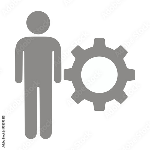 Vector icon showing a person standing next to a large gear