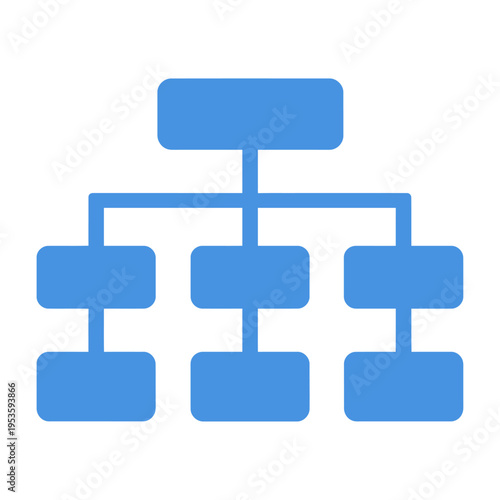 Blue vector hierarchical flowchart diagram with a structured tree design illustrating organization