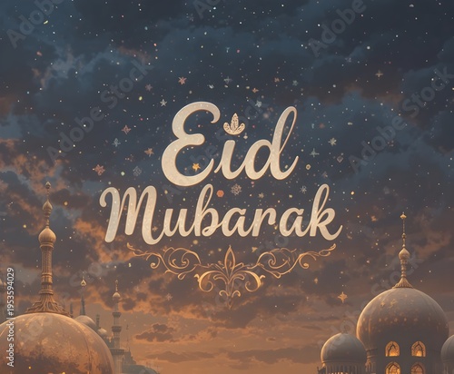 Eid Mubarak typography with floral color background.