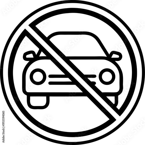 no overtaking icon line art vector icon black and white, white background