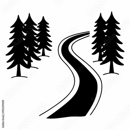 Winding Road Silhouette – Scenic Tree Landscape.