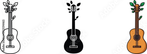 Guitar with sprouting leaves on headstock vector designs on white background