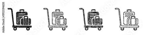 Sketch luggage cart icon design set