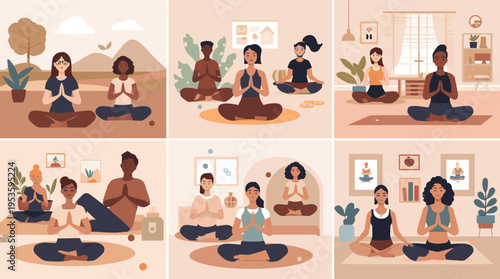 This minimalist illustration depicts a woman in a yoga pose, evoking a sense of calm and well-being. Perfect for wellness content, health-focused mark