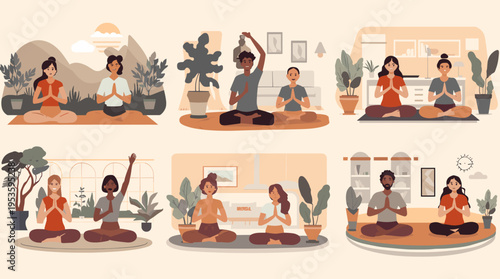 A minimalist illustration depicting a woman focused on pottery. Ideal for concepts relating to creativity, craftsmanship, or a calm and mindful lifest