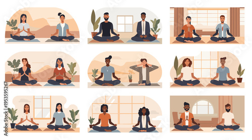 A calming illustration featuring a woman and a potted plant. Ideal for wellness content, articles about mindfulness, or advertising eco-friendly produ