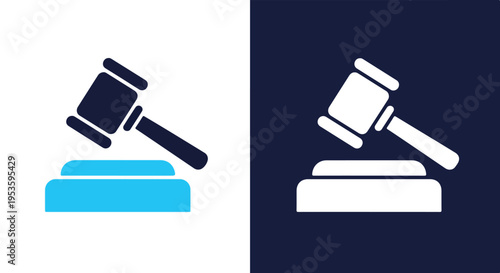 Two gavel icons on different backgrounds - Minimalist, flat icon, outline, glyph, linear, clipart, sticker - icon set
