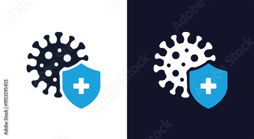 Virus protection shield - Blue icon set - Modern style icon  - Glyph and solid icon set - Icon vector