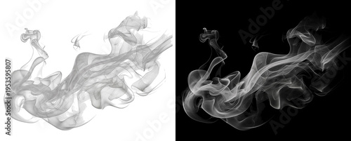 Bild auf Leinwand Horizontal white smoke flow isolated on transparent grid and black