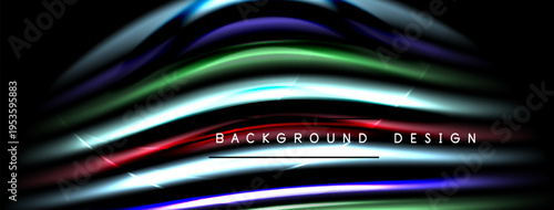Abstract flowing lines create vibrant wave pattern. Dark background emphasizes bright colors, modern design element.