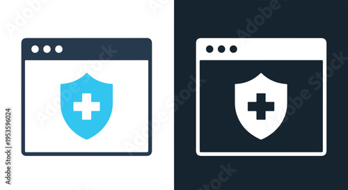 Secure website icons displaying shields - Line and glyph solid icon and logo template - Clipart, sticker - icon set