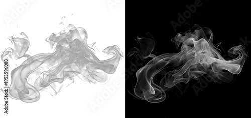 Fotografie Abstract white smoke plume floating over dark black and alpha ground