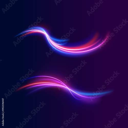 Glowing road trails stretch forward in darkness, forming bright ascending lines with motion blur. Soft flares highlight the path. The effect feels fast and cinematic.