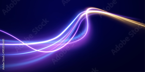 Radiant blue streak curves dynamically, leaving glowing motion trails and soft energy particles behind. Smooth gradients enhance depth and flow. The effect appears futuristic and clean.