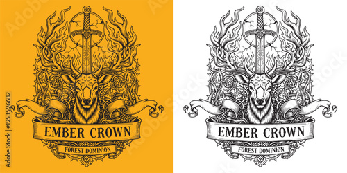 Majestic Stag Deer with Flaming Antlers and Holy Sword