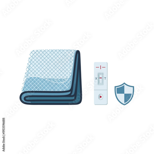 Medical test with shield, hygienic mask, and rapid antigen test