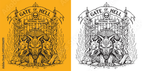 Cerberus Three Headed Hellhound Guarding the Gate of Hell
