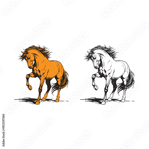 Rearing Horse Vector Illustration - Hand Drawn Sketch Style