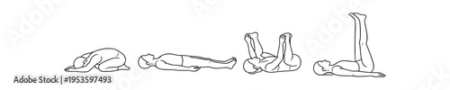 Four outlined figures showing restorative and legs-up yoga poses in a clean line drawing style.