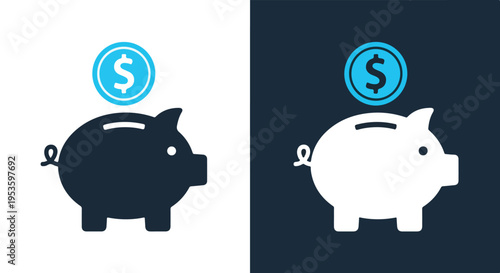 Two piggy banks with dollar signs - Glyph solid icon - Editable modern style icon - Clipart, sticker - icon set