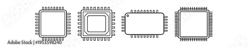 Series of microchip and processor package outlines with multiple pin configurations