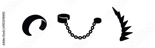 Three ear accessories: cuff, chain connector, and spiked ear climber silhouettes in simple black shapes.