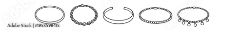 Bracelet icon set. Bangle, wristband, jewelry accessory. Outline thin line vector illustration.