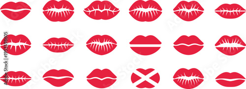 Red lips silhouettes set with kiss marks lipstick prints sensual mouth icons vector collection