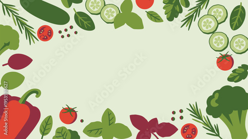 Fresh vegetables herbs border copy space