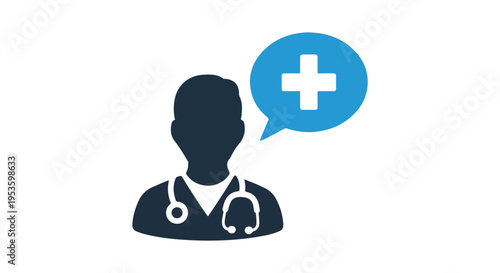 Doctor providing medical advice - Line and glyph solid icon and logo template - Clipart, sticker - icon set