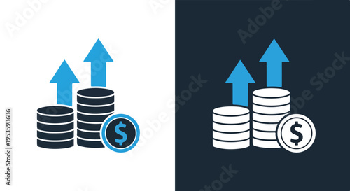 Growing financial investments - Minimalist, flat icon, outline, glyph, linear, clipart, sticker - icon set