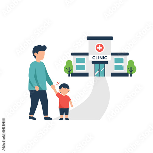 A man and child walking to the clinic for a health checkup