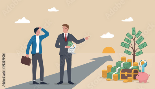 Money advice or financial advisor, investment consultant suggest wealth too management make profit from investing, income a savings concept, businessman advisor giving dollar money advice