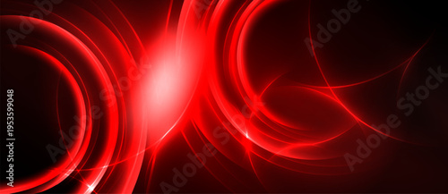 Abstract red energy flows, bright light center. Dynamic curves, dark background creates dramatic visual impact. Modern design element.