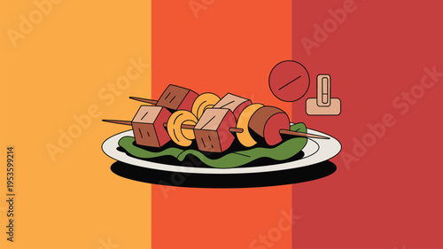 Grilled meat and vegetable skewers on plate