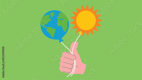 Hand Thumbs Up Earth Sun Balloons