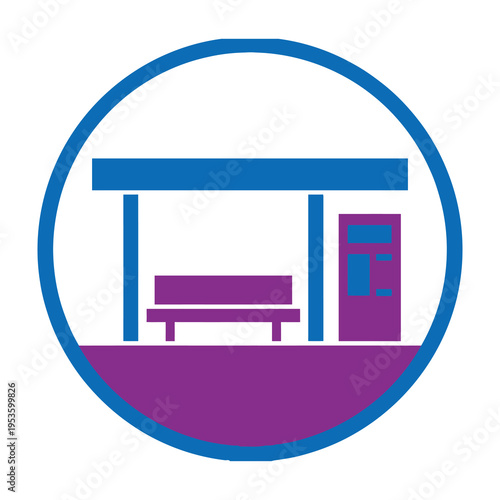 Bus stop shelter with bench and ticket machine iconic illustration