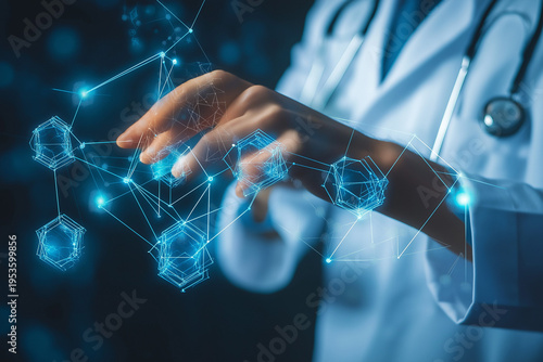 Medical Education, Businessman hand touching the global networking and medical education programs that train healthcare professionals, improve clinical skills, and advance medical research