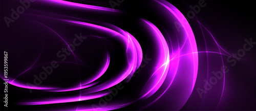 Abstract purple lines flow, creating dynamic energy. Brightness contrasts against dark background. Modern design element.