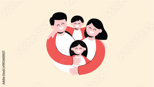 Happy family embracing with parents and two children