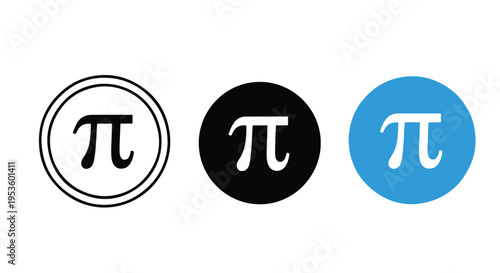 Pi symbol icons set minimalist design vector - Clipart, logo template - Vector icon set - Glyph and solid icon set - Icon vector - Flat Design Icon - line icon set - Silhouette icon - Logo vector