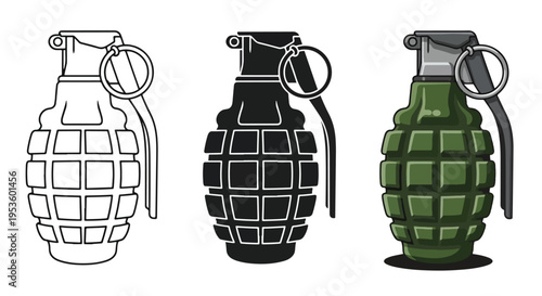 Hand grenade icons set vector military symbols - Clipart, logo template - Vector icon set - Glyph and solid icon set - Icon vector - Flat Design Icon - line icon set - Silhouette icon - Logo vector