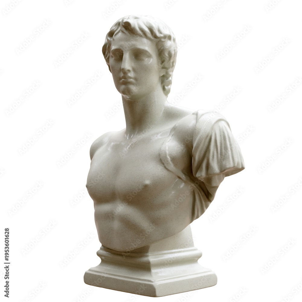 Obraz premium Alexander the great marble bust statue isolated on white, transparent. Ancient greek sculpture, 3d 