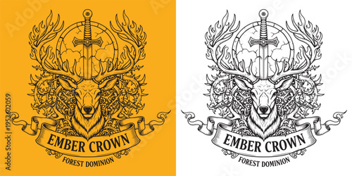 Stag Deer Ember Crown Forest Dominion with Sword and Thorns