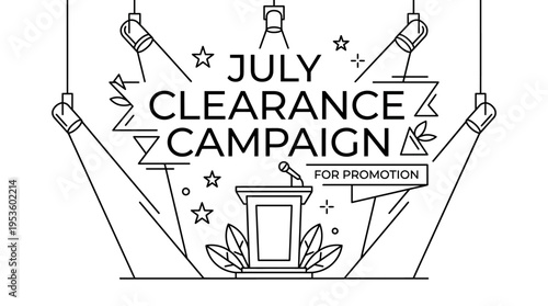 July Clearance Campaign Banner with Spotlight and Poduim